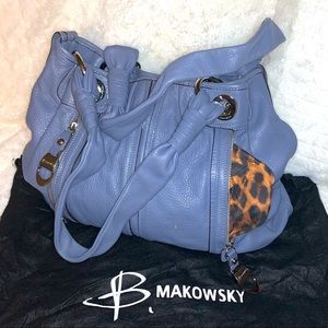 B. Makowsky Blue Pebbled Leather Tote